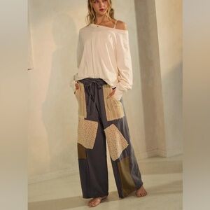 Oddi Drawstring Wide leg Lace And Patchwork Pants NWT